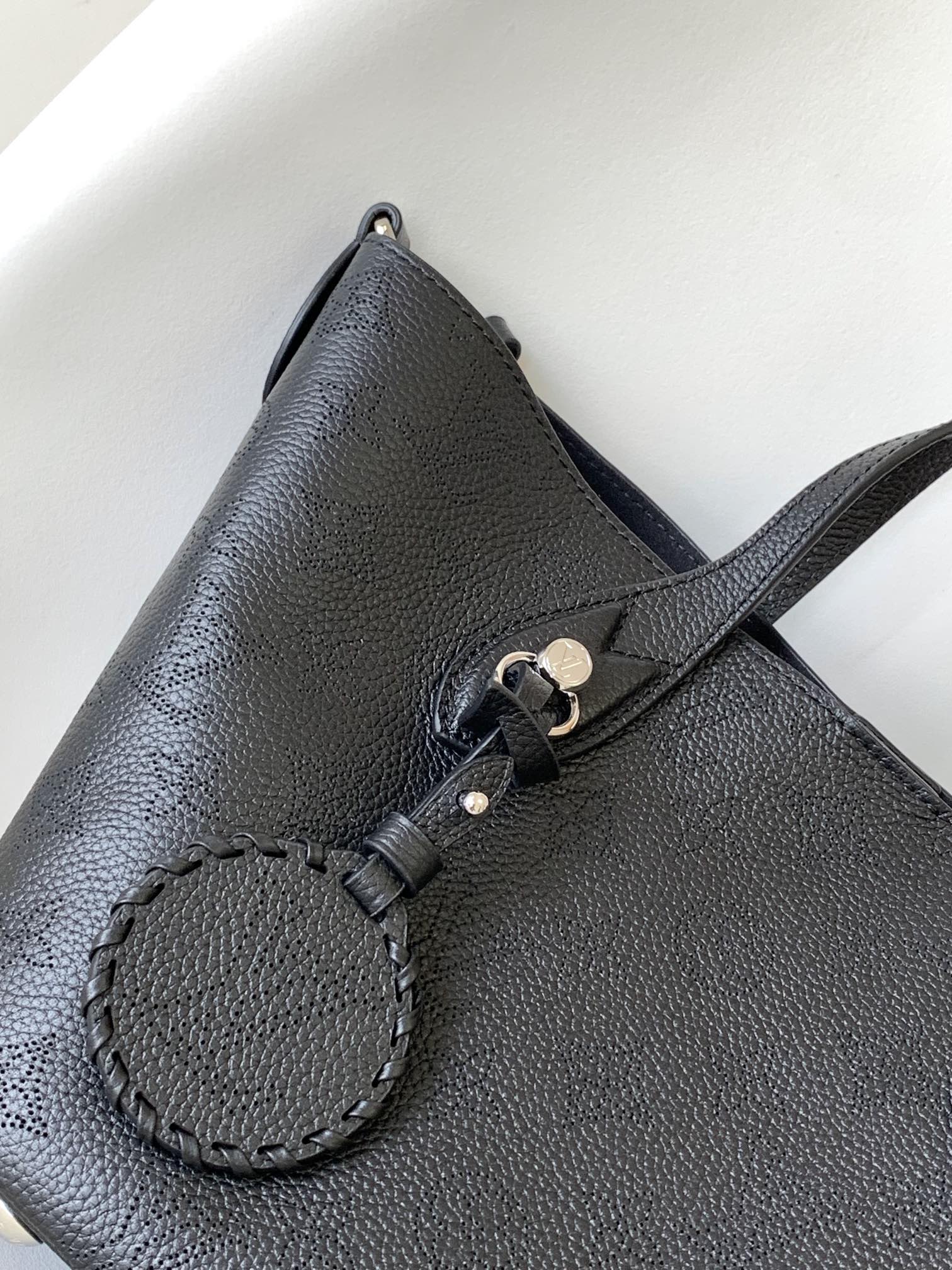 Louis Vuitton Classic Black Embossed Monogram Leather Shoulder Tote Bag