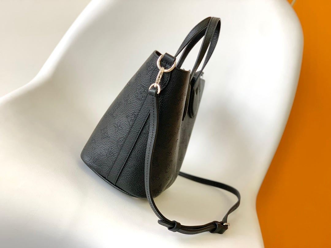 Louis Vuitton Classic Black Embossed Monogram Leather Shoulder Tote Bag