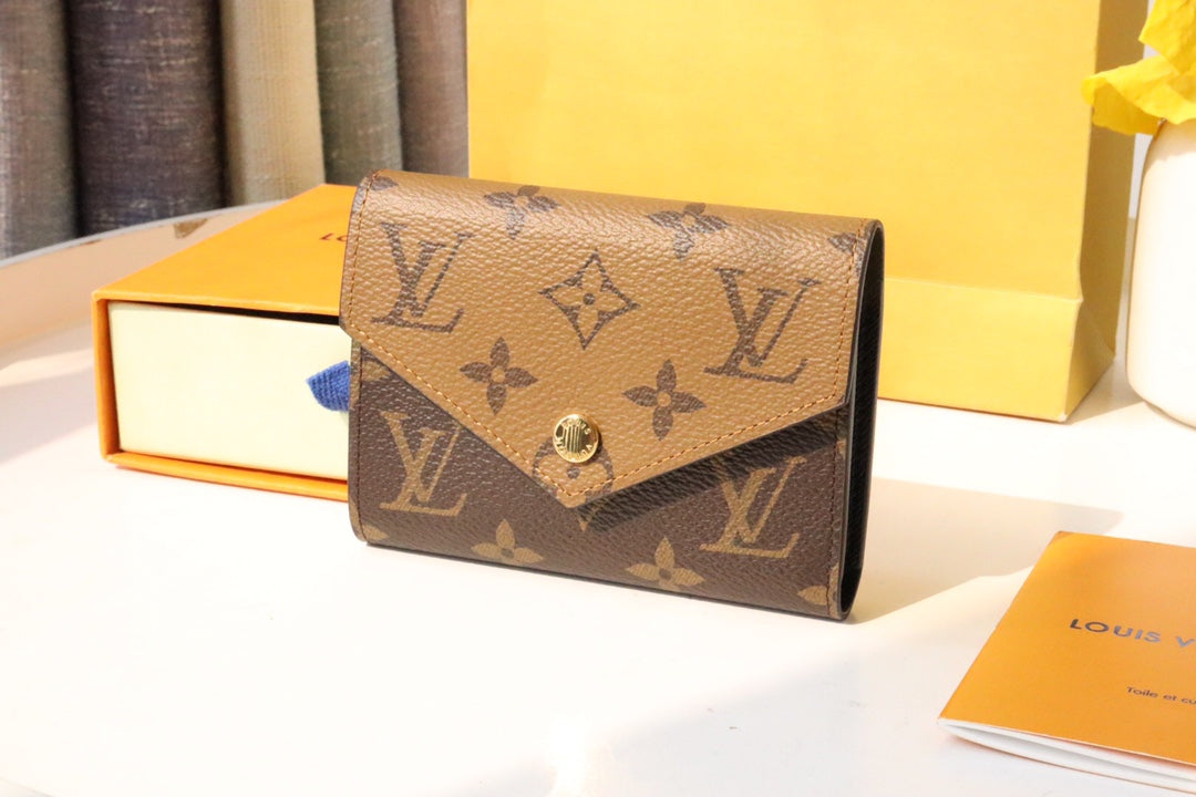 Louis Vuitton Classic Brown Monogram Leather Envelope Trifold Wallet for Women