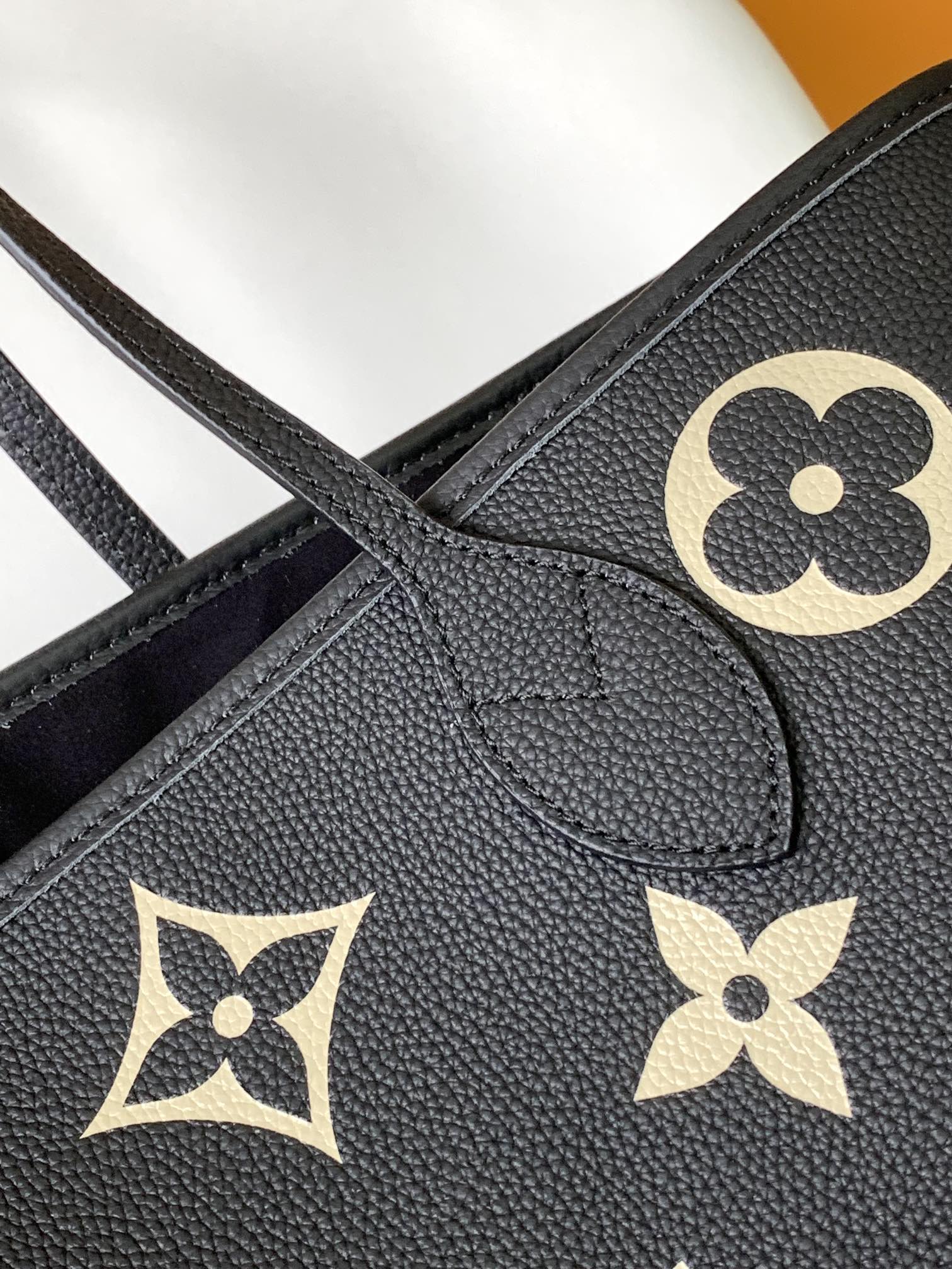 Louis Vuitton Neverfull MM Monogram Empreinte Leather Tote Bag - Black/Beige
