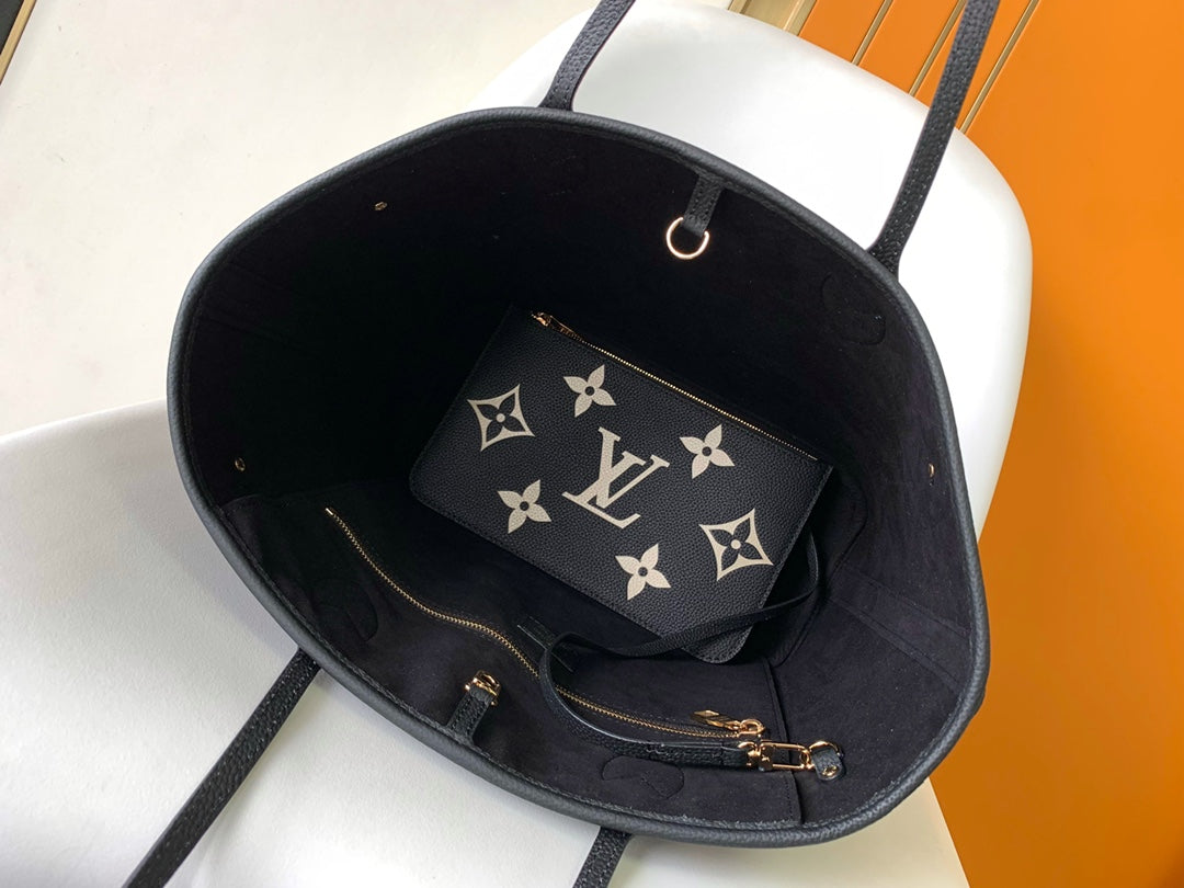 Louis Vuitton Classic Black Embossed Monogram Leather Tote Shoulder Bag