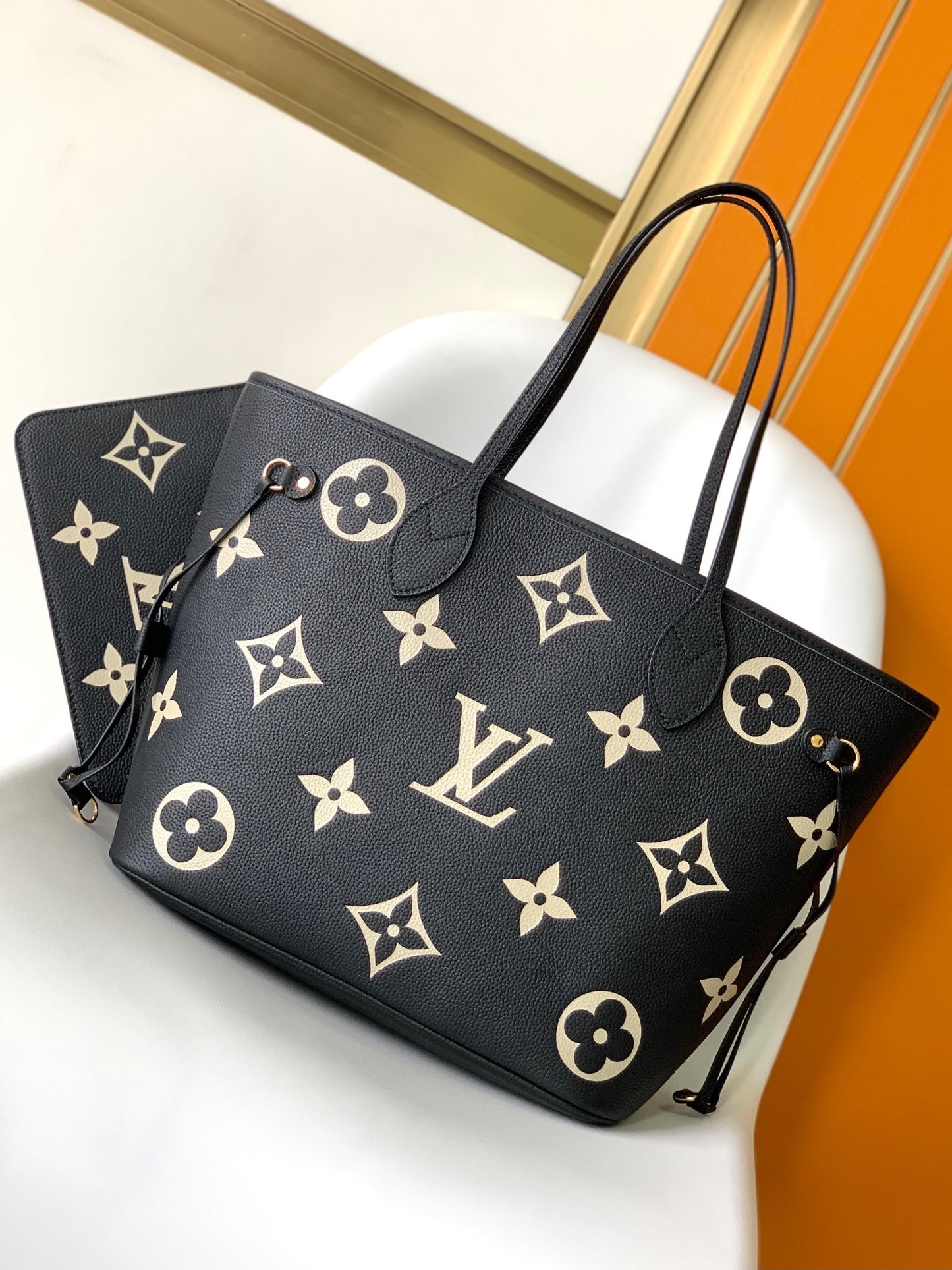 Louis Vuitton Classic Black Embossed Monogram Leather Tote Shoulder Bag