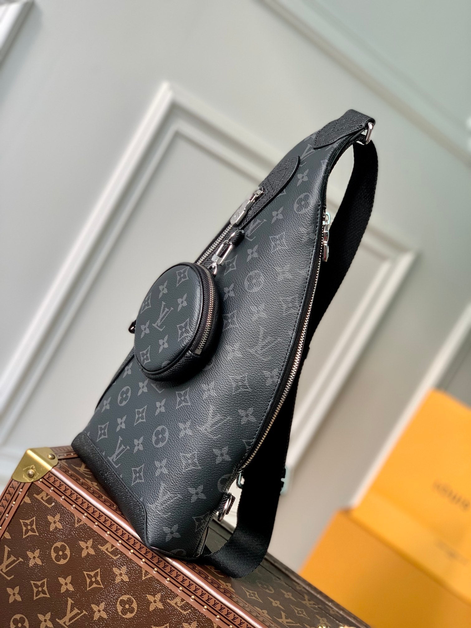 Louis Vuitton Dark Grey Monogram Sling Crossbody Bag with Detachable Pouch