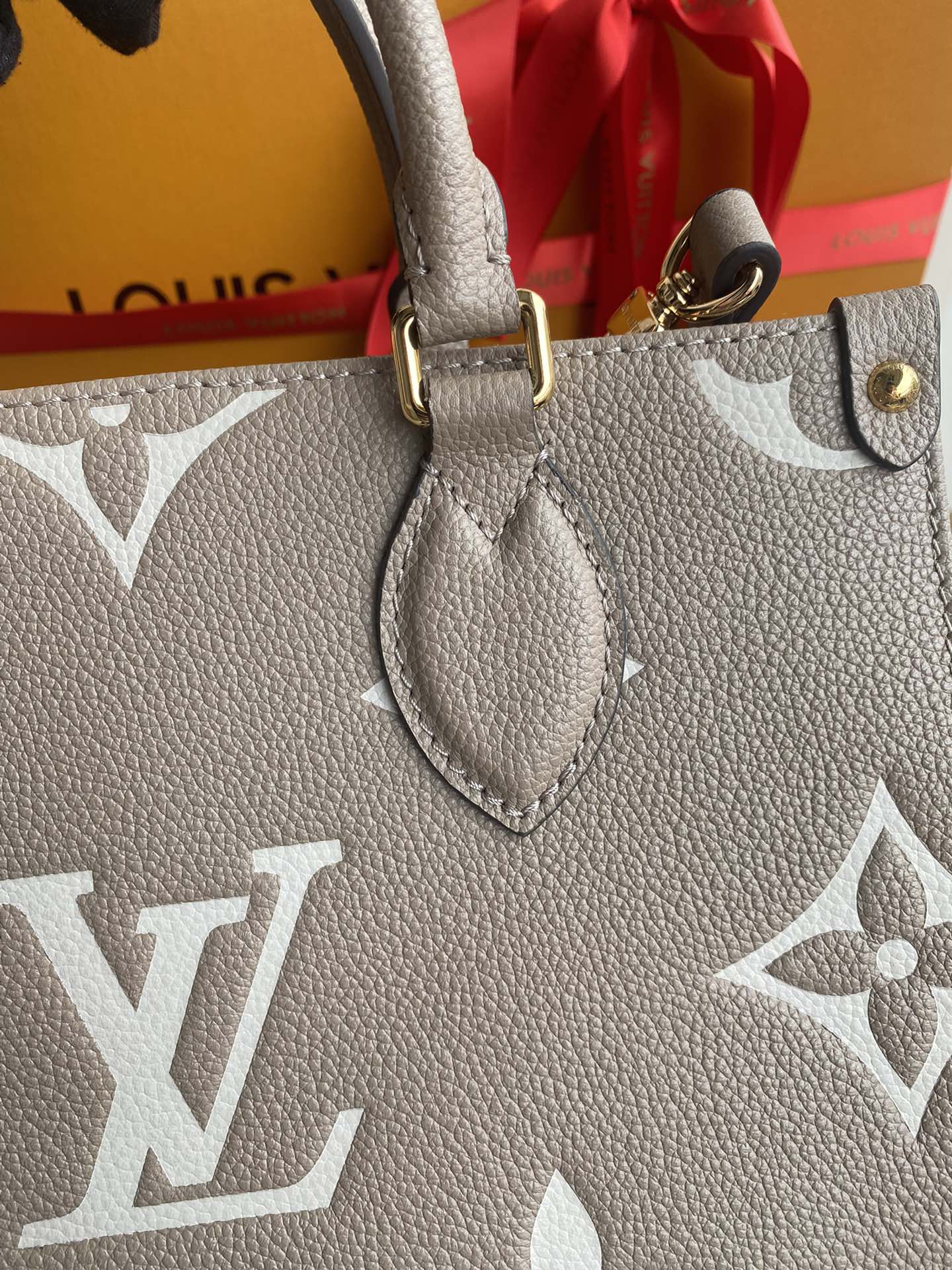 Louis Vuitton Taupe Textured Leather Monogram Tote Bag with Top Handles