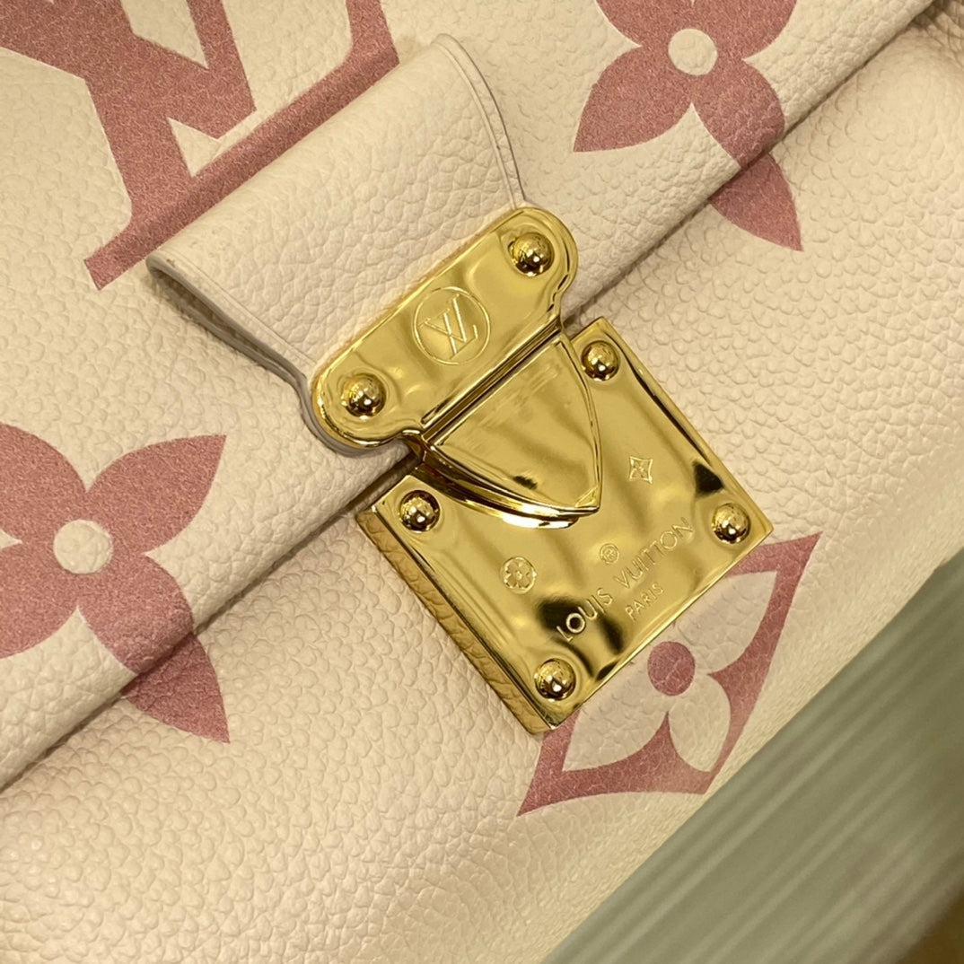 Louis Vuitton Elegant Beige Embossed Leather Shoulder Bag with Gold Chain