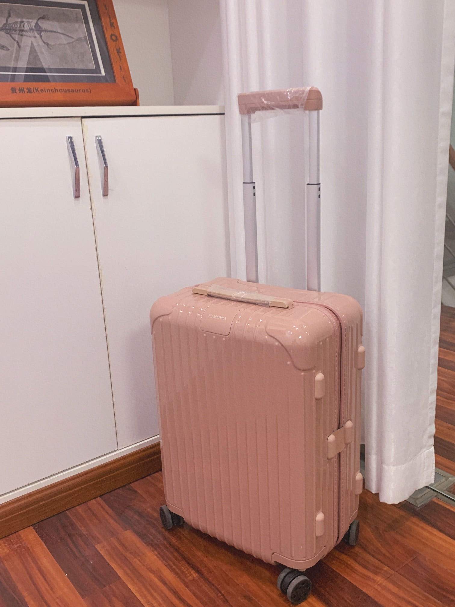 Modern Pastel Pink Ribbed Hardshell Carry-On Travel Suitcase