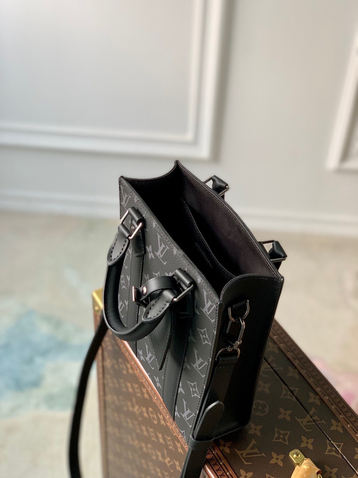 Louis Vuitton Black Monogram Mini Tote Bag with Adjustable Crossbody Strap