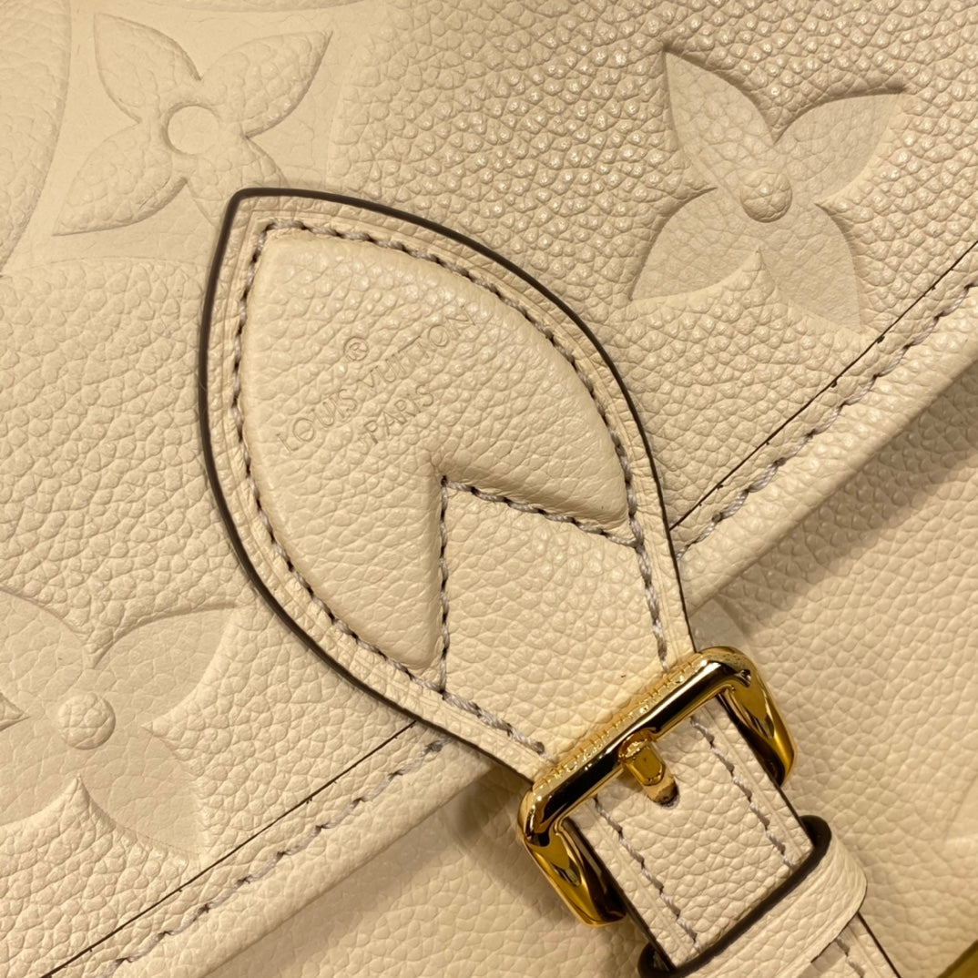Louis Vuitton Classic Cream Embossed Leather Shoulder Bag with Gold Buckle