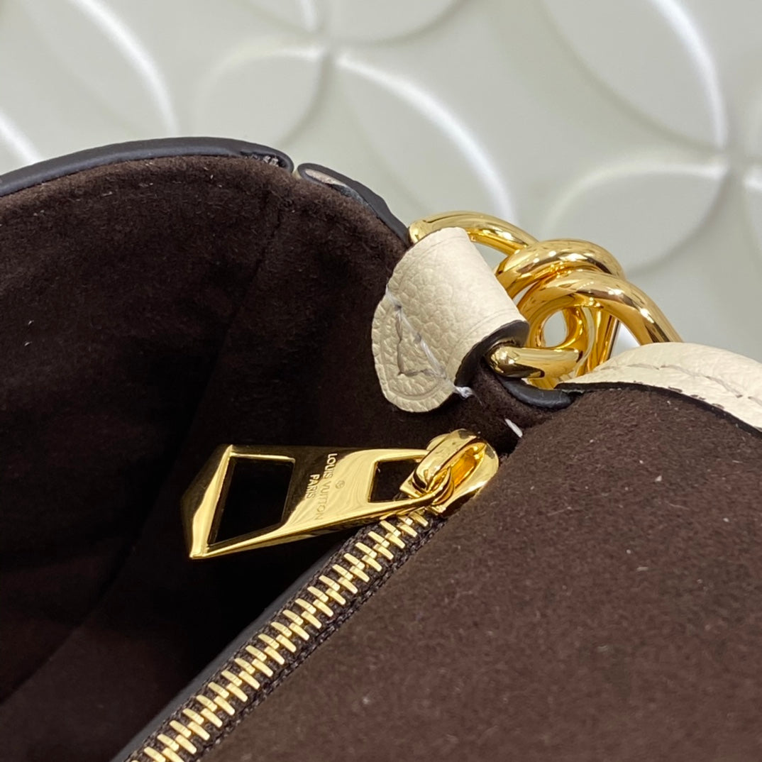Louis Vuitton Classic Cream Embossed Leather Shoulder Bag with Gold Buckle