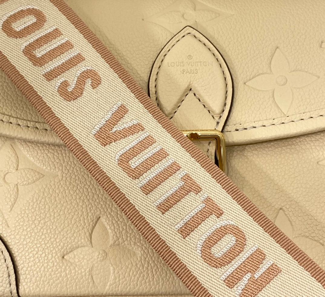 Louis Vuitton Classic Cream Embossed Leather Shoulder Bag with Gold Buckle