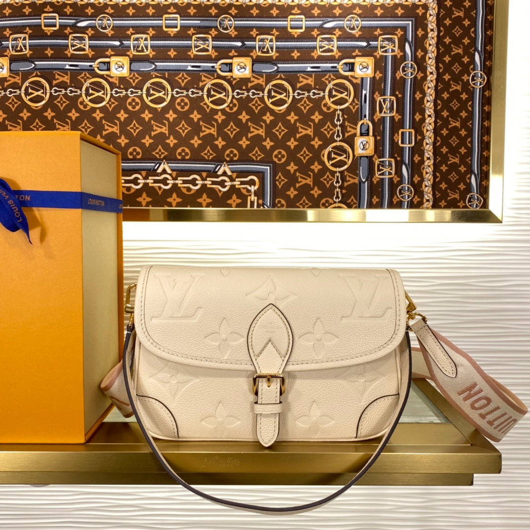 Louis Vuitton Classic Cream Embossed Leather Shoulder Bag with Gold Buckle