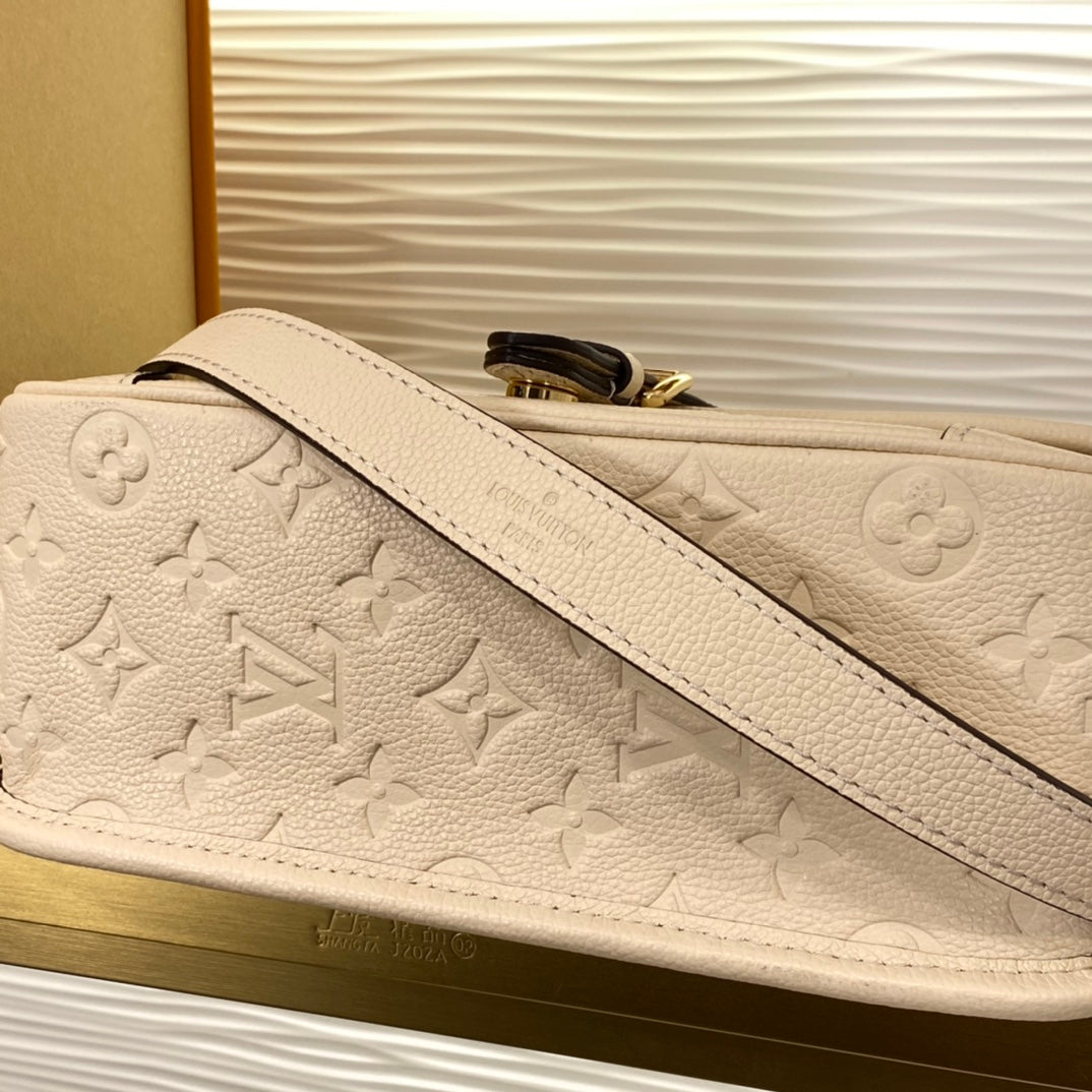 Louis Vuitton Classic Cream Embossed Leather Shoulder Bag with Gold Buckle