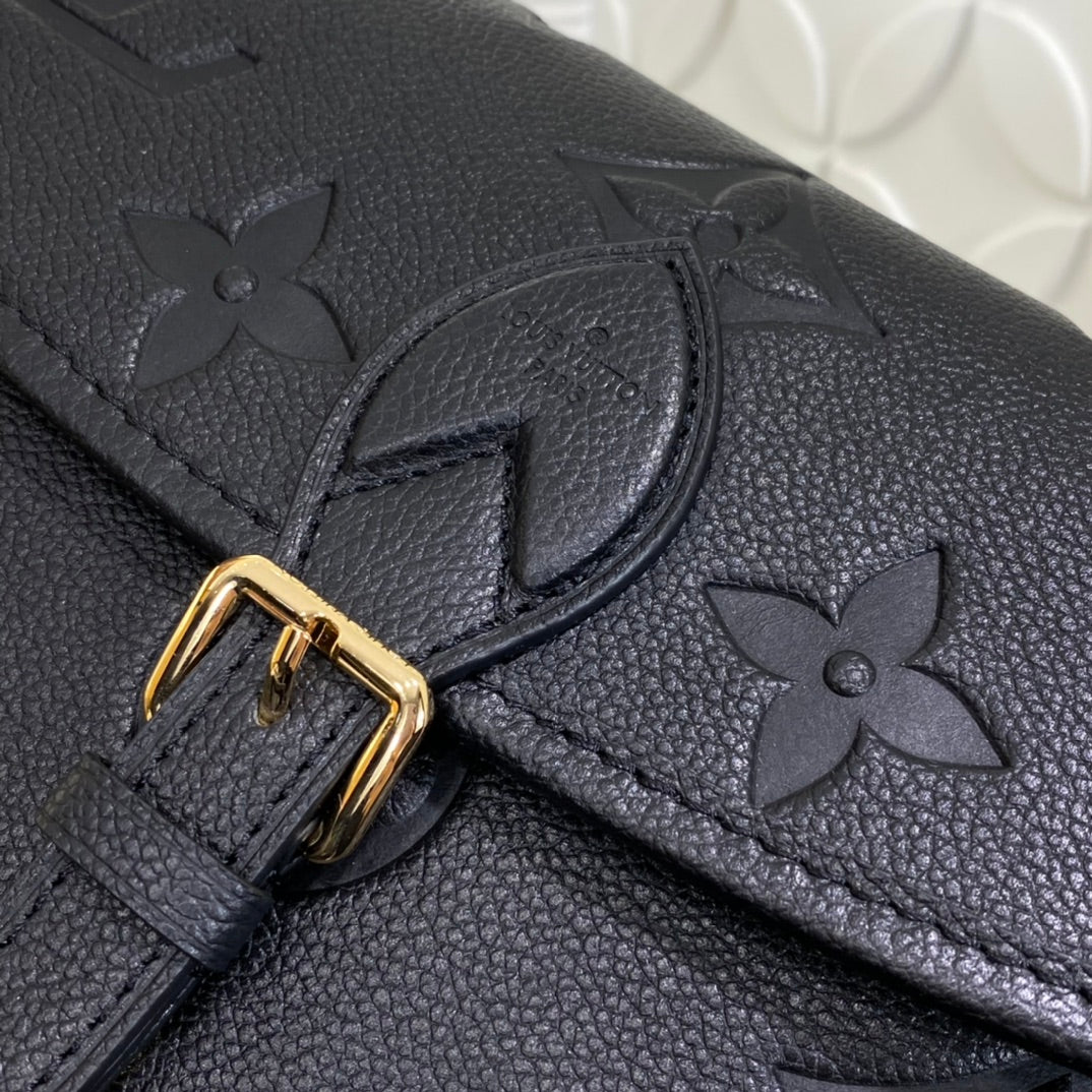 Louis Vuitton Classic Black Textured Leather Shoulder Bag with Gold Buckle