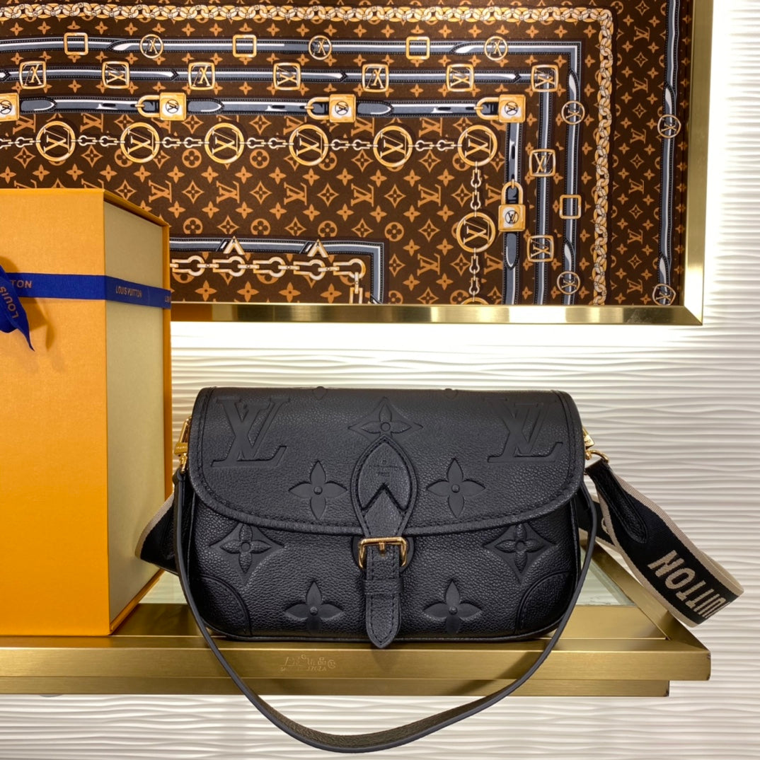 Louis Vuitton Classic Black Textured Leather Shoulder Bag with Gold Buckle