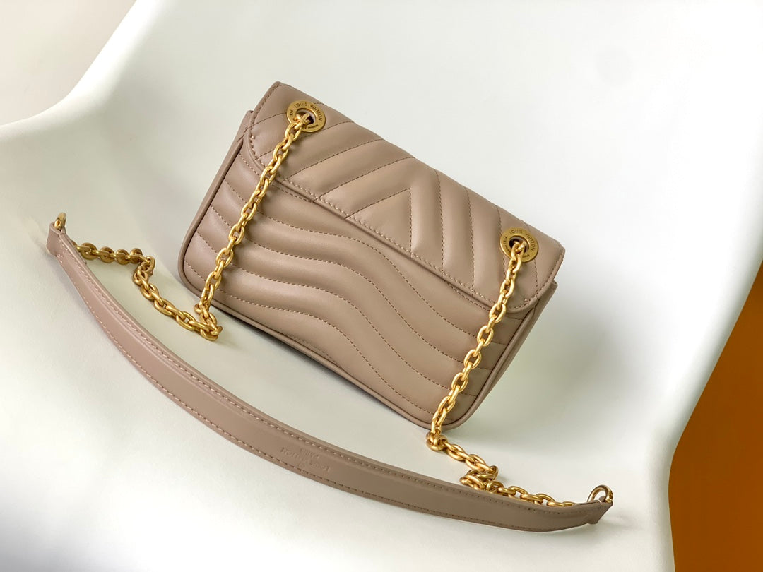 Louis Vuitton Taupe Quilted Leather Crossbody Flap Bag with Gold Chain Strap