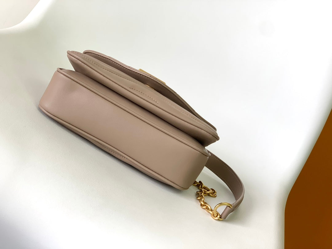 Louis Vuitton Taupe Quilted Leather Crossbody Flap Bag with Gold Chain Strap