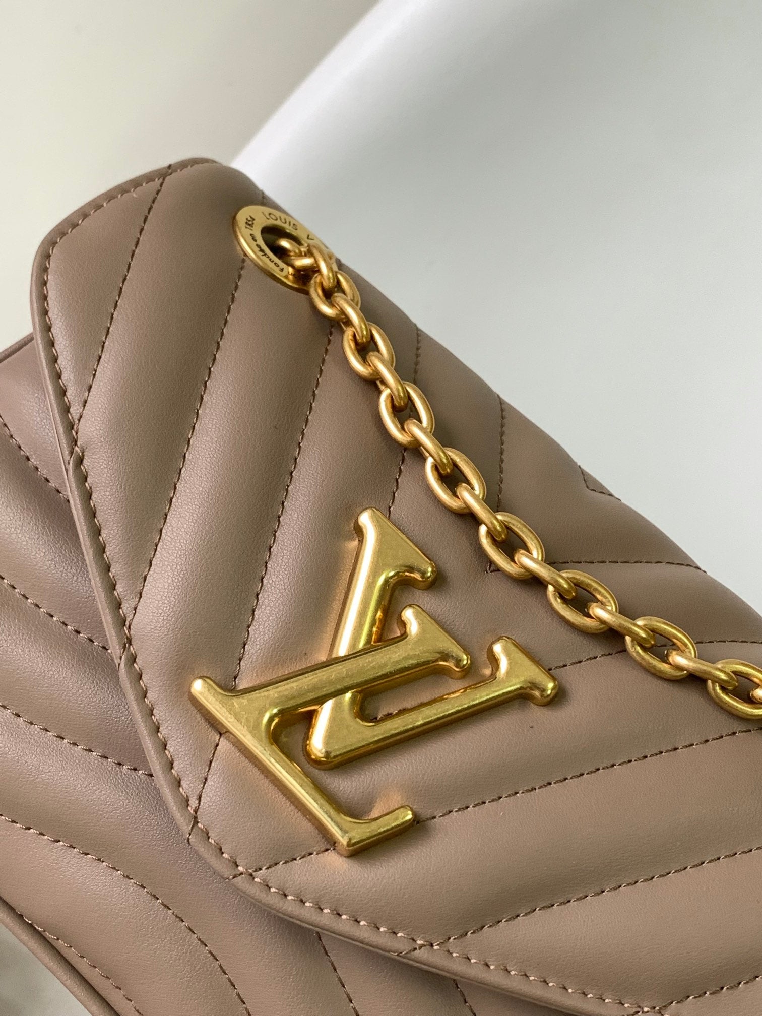 Louis Vuitton Taupe Quilted Leather Crossbody Flap Bag with Gold Chain Strap