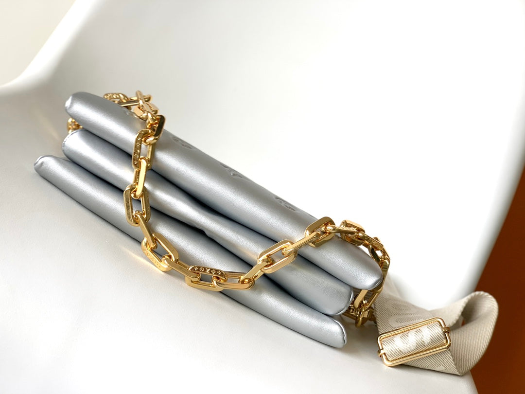 Louis Vuitton Metallic Silver Embossed Shoulder Bag with Chunky Chain Strap