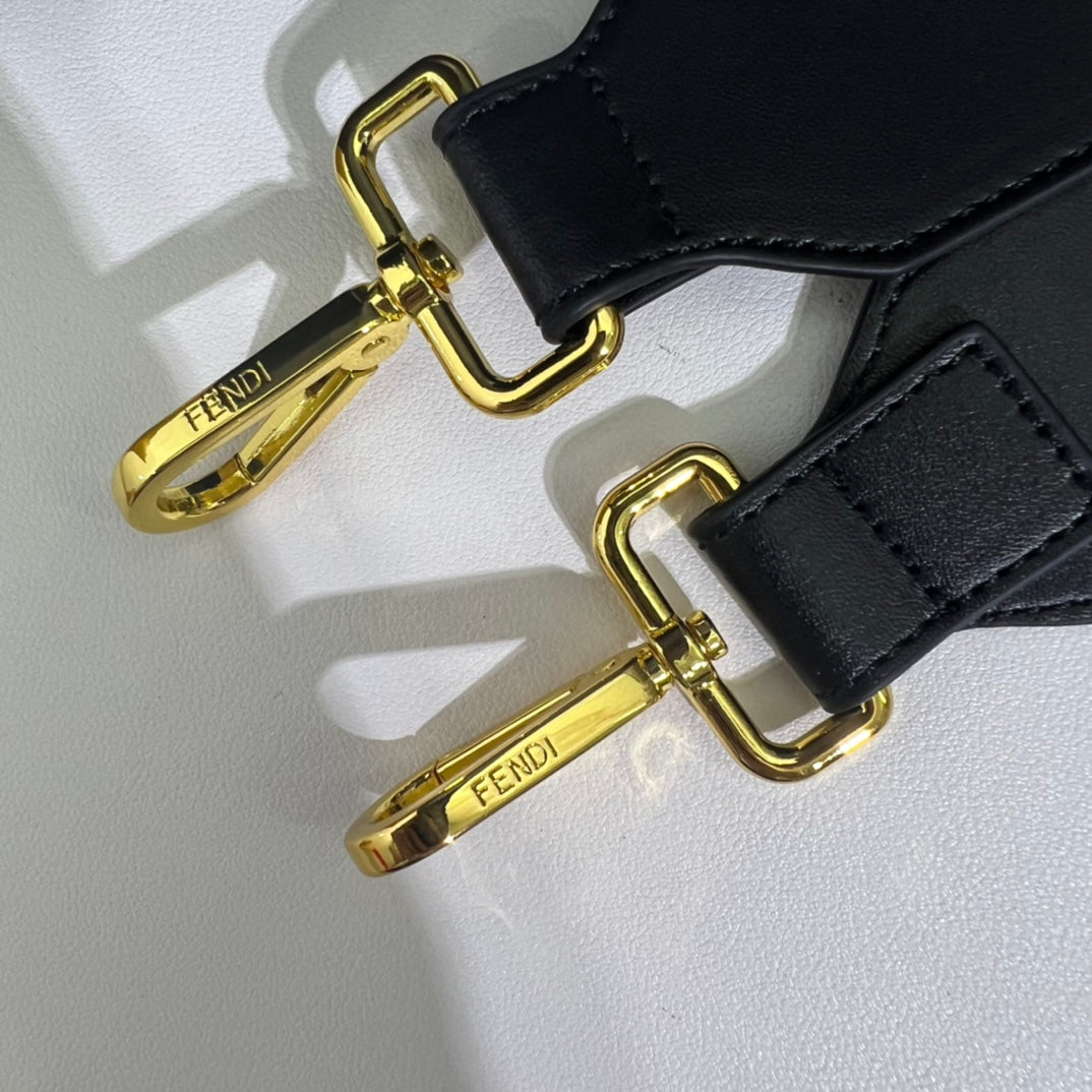 Fendi Sunshine Medium Shopper Bag - Black Leather Tote with Tortoiseshell Handles