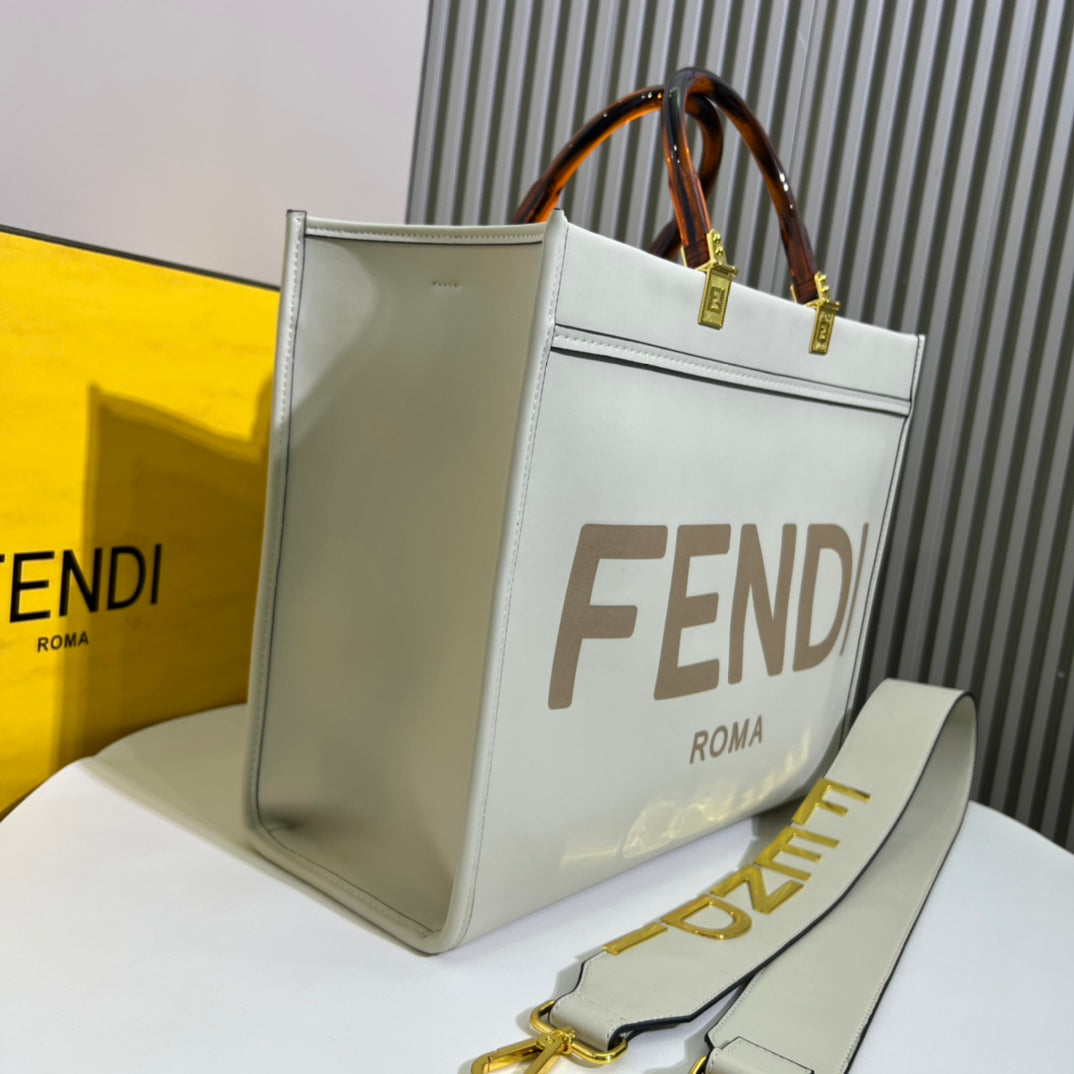 Fendi Sunshine Medium White Leather Tote Bag