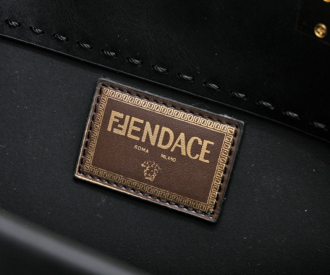 Fendace Black Leather Sunshine Shopper Tote Bag - Fendi x Versace Collaboration