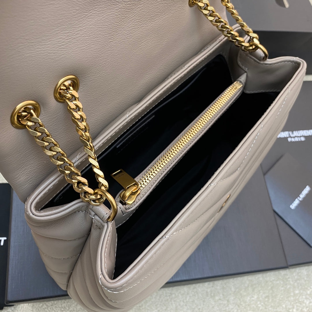 Saint Laurent Loulou Medium Chain Bag in Quilted Leather - Taupe