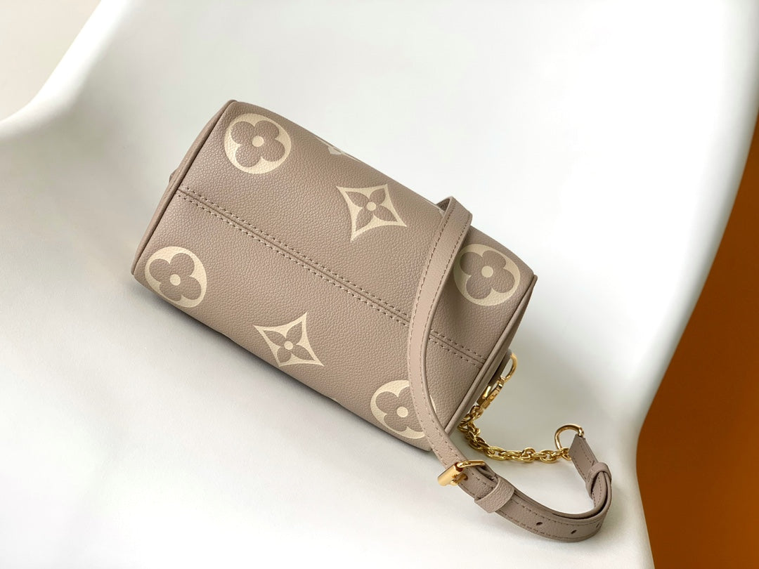 Louis Vuitton Taupe and Cream Leather Monogram Barrel Handbag with Chain Strap