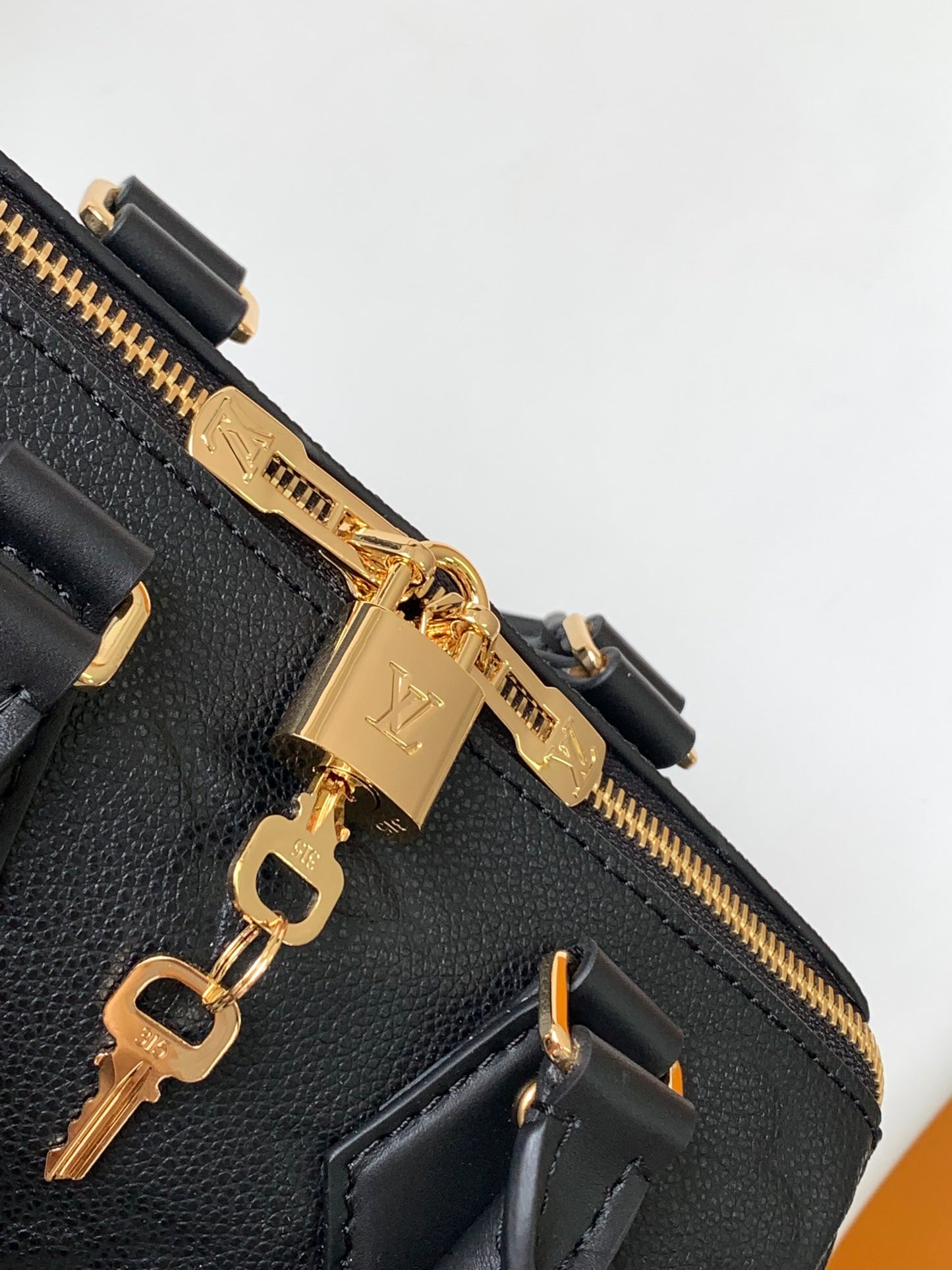 Louis Vuitton Black Embossed Leather Top Handle Handbag with Gold Hardware