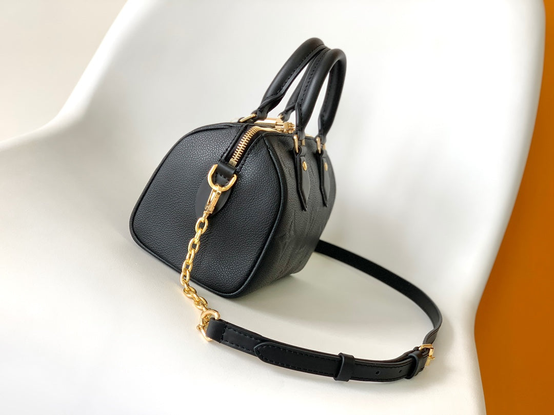 Louis Vuitton Black Embossed Leather Top Handle Handbag with Gold Hardware