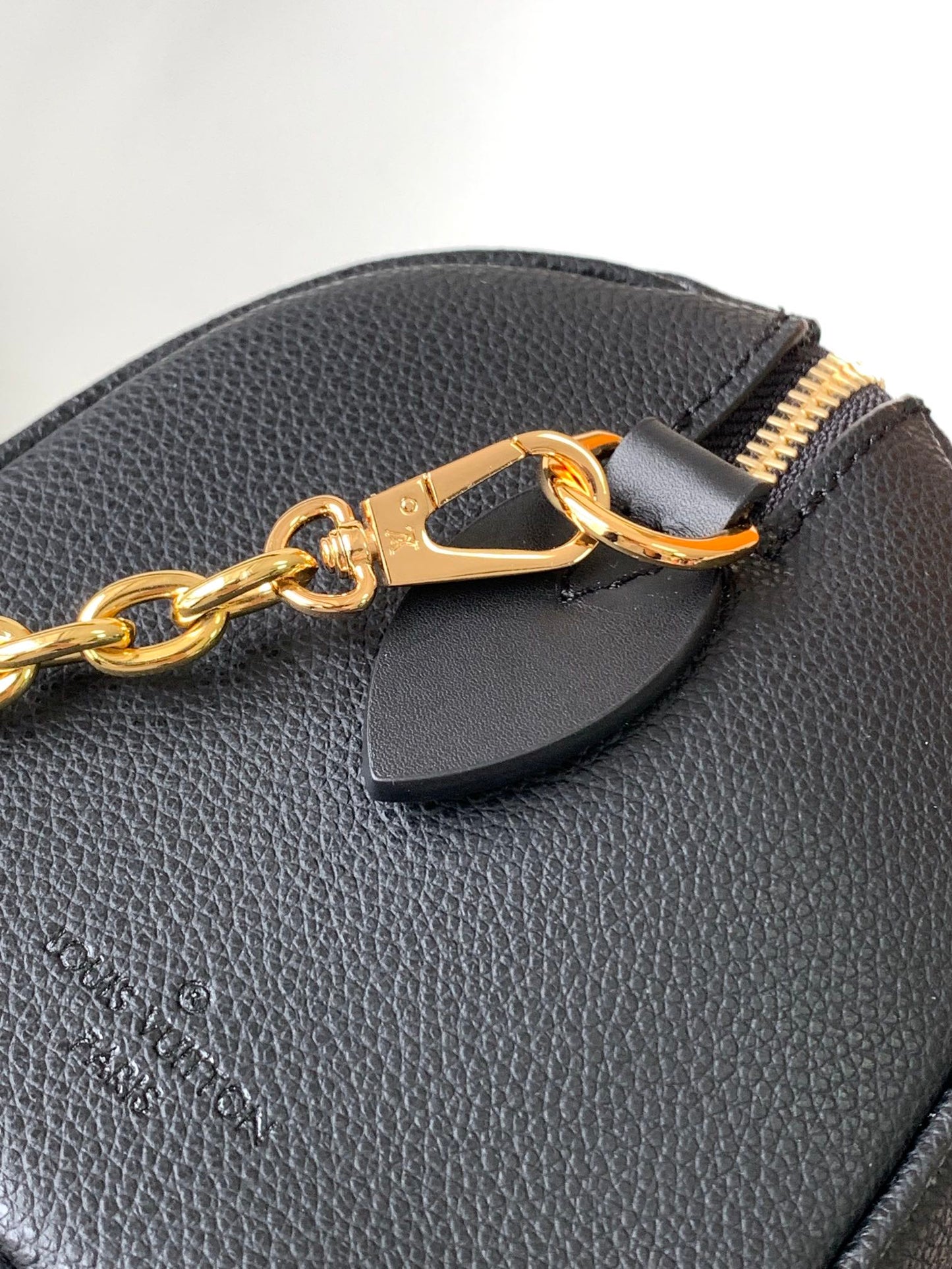 Louis Vuitton Black Embossed Leather Top Handle Handbag with Gold Hardware