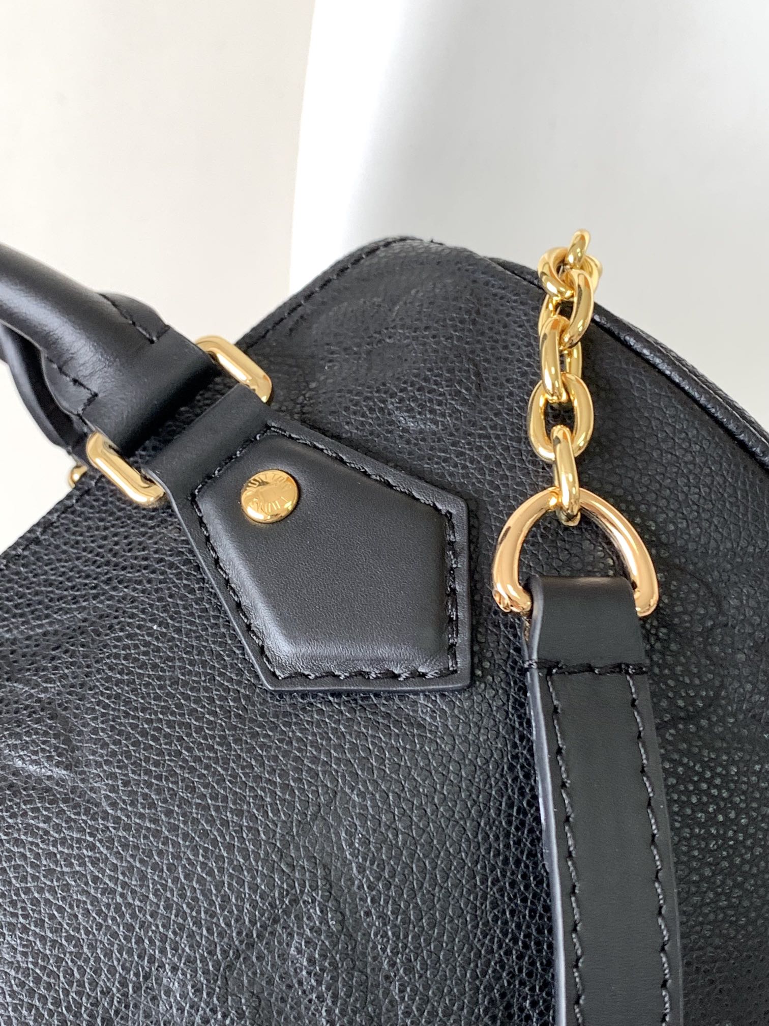 Louis Vuitton Black Embossed Leather Top Handle Handbag with Gold Hardware