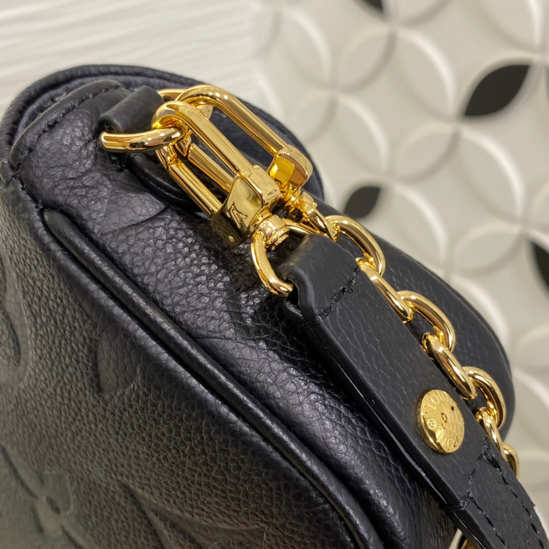 Louis Vuitton Black Embossed Leather Shoulder Bag with Gold Chain Strap