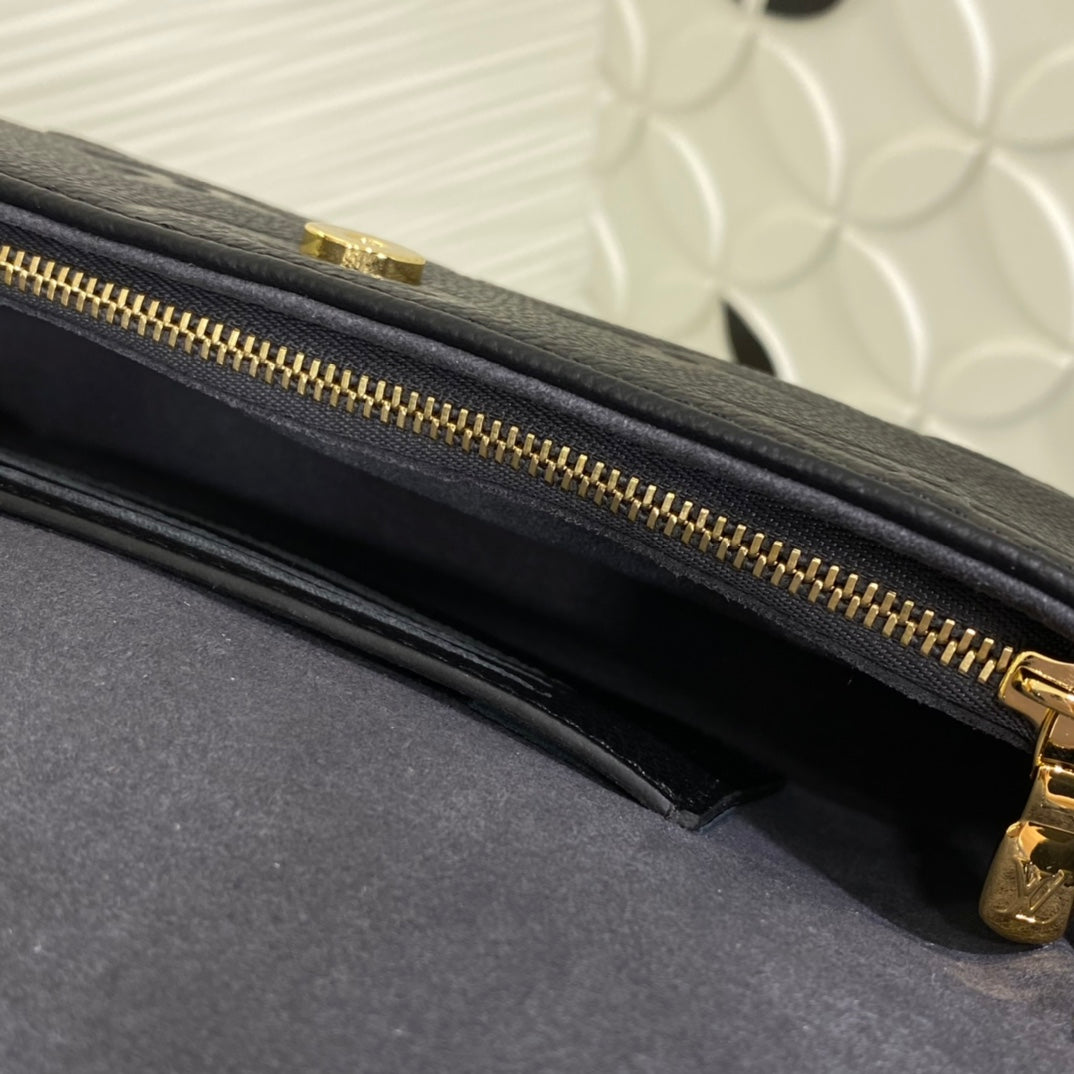 Louis Vuitton Black Embossed Leather Shoulder Bag with Gold Chain Strap