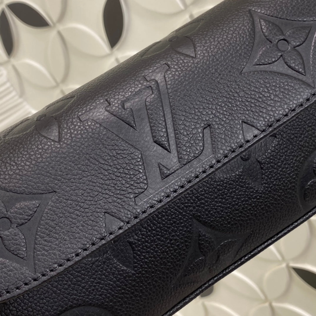 Louis Vuitton Black Embossed Leather Shoulder Bag with Gold Chain Strap