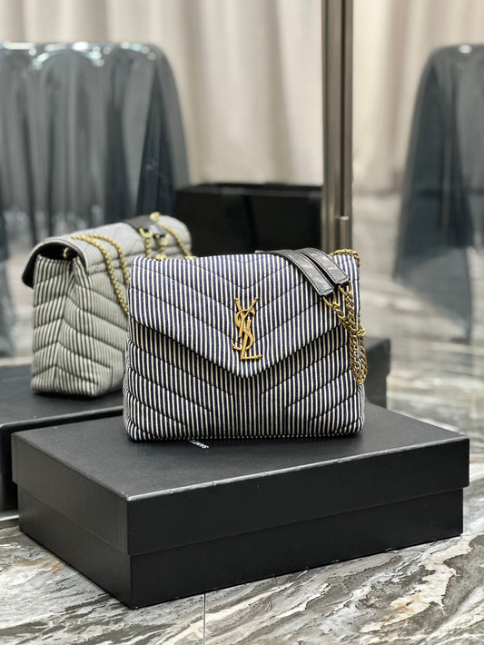 Saint Laurent Loulou Small Chain Bag in Quilted Leather - Grey