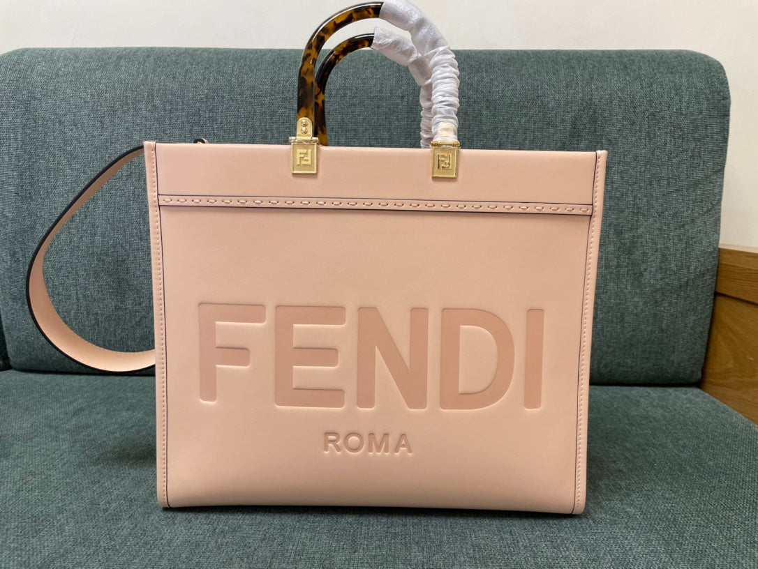 Fendi Sunshine Shopper Medium Pink Leather Tote Bag
