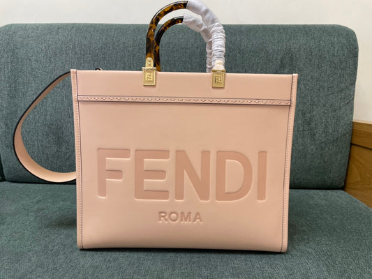 Fendi Sunshine Shopper Medium Pink Leather Tote Bag