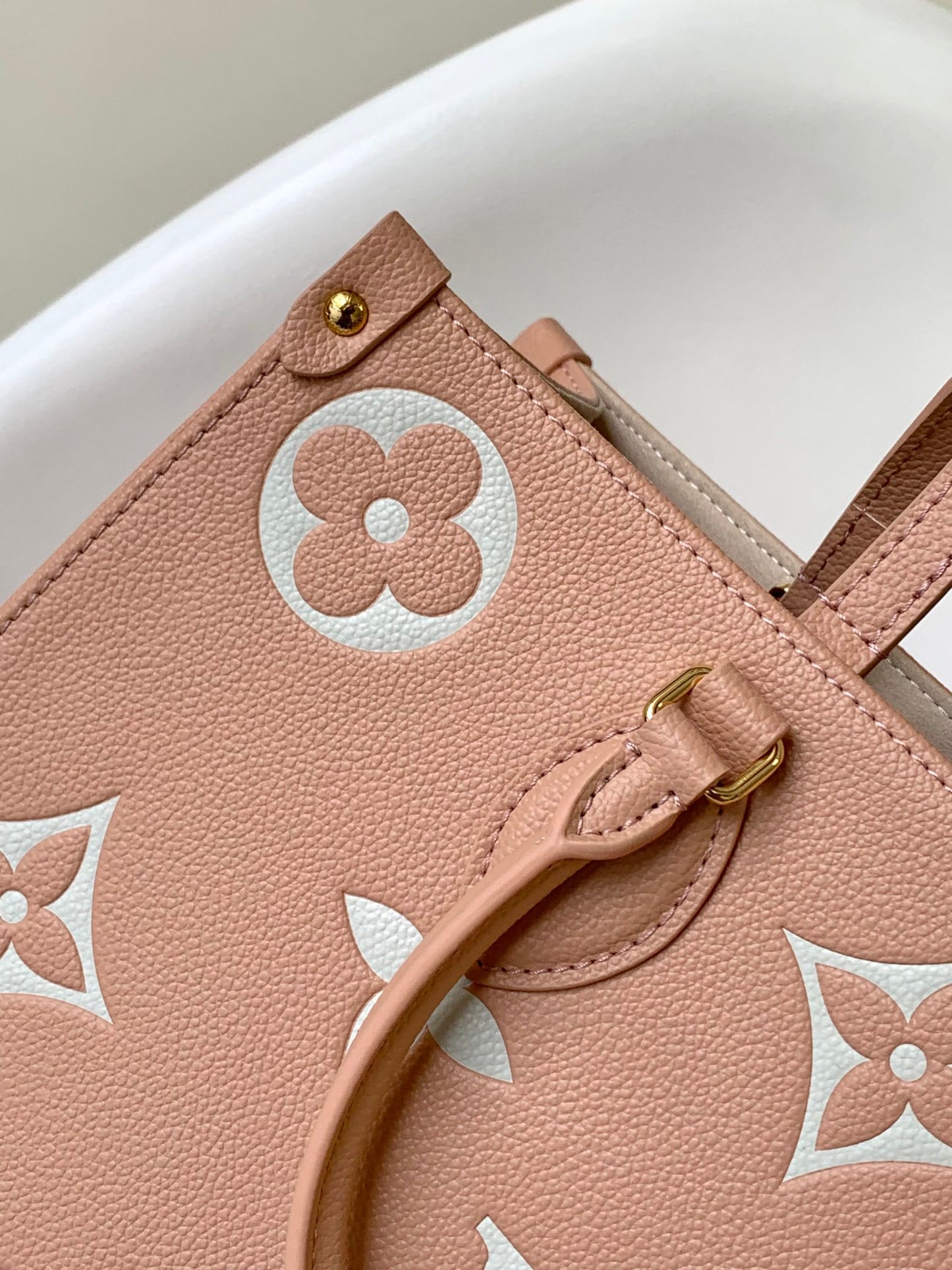 Louis Vuitton Pink Embossed Monogram Leather Tote Bag Large Shoulder Handbag