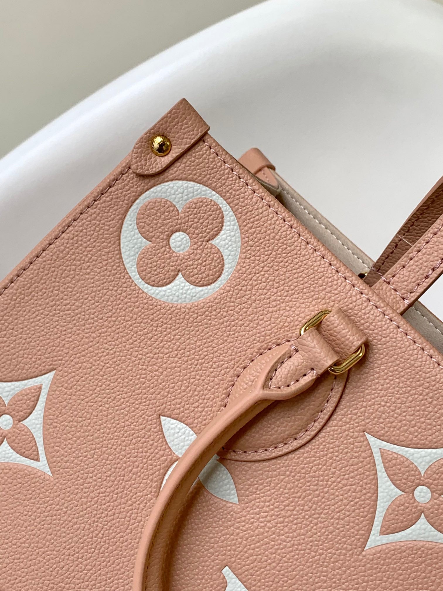 Louis Vuitton Pink Embossed Monogram Leather Tote Bag Large Shoulder Handbag