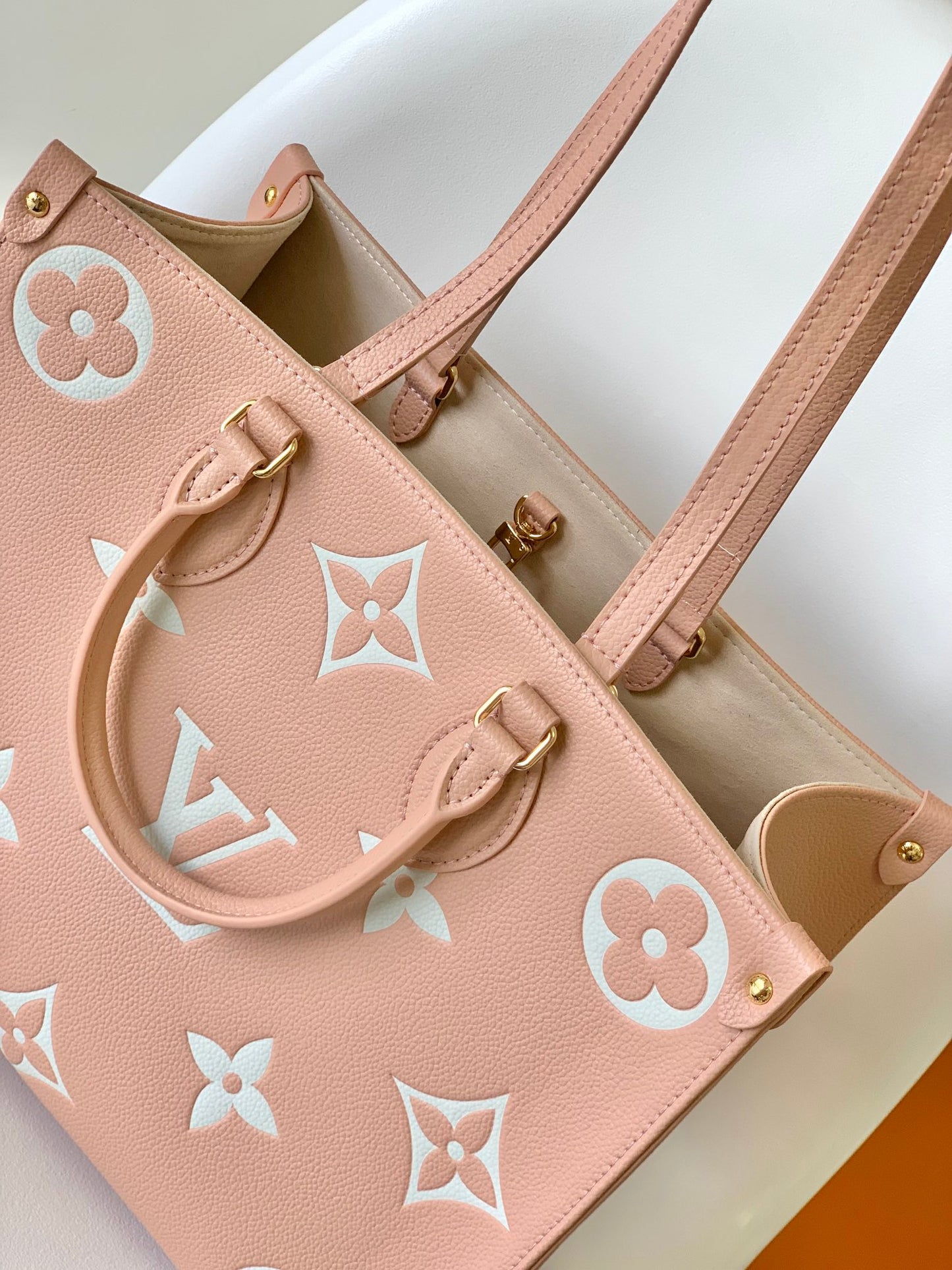 Louis Vuitton Pink Embossed Monogram Leather Tote Bag Large Shoulder Handbag