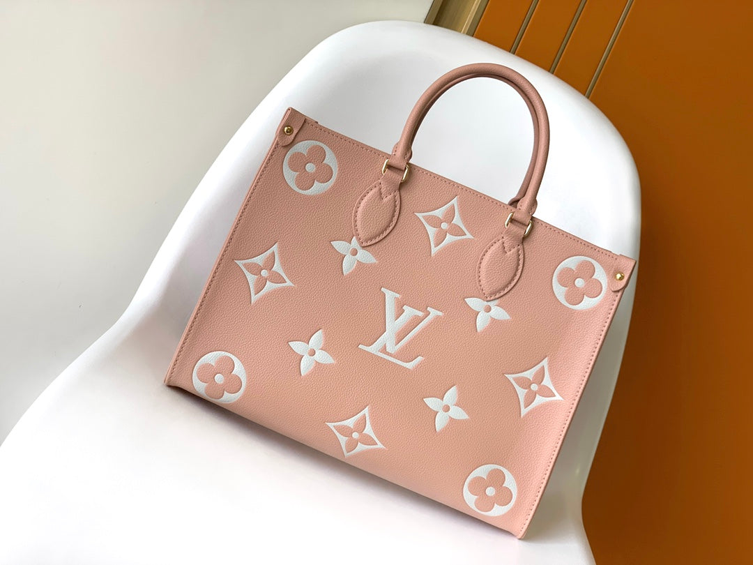 Louis Vuitton Pink Embossed Monogram Leather Tote Bag Large Shoulder Handbag