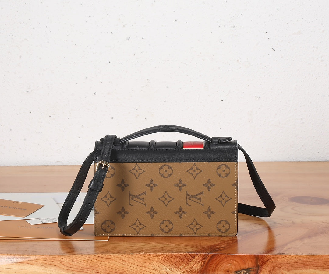 Louis Vuitton Brown Monogram Canvas Box Clutch Crossbody Bag with Strap