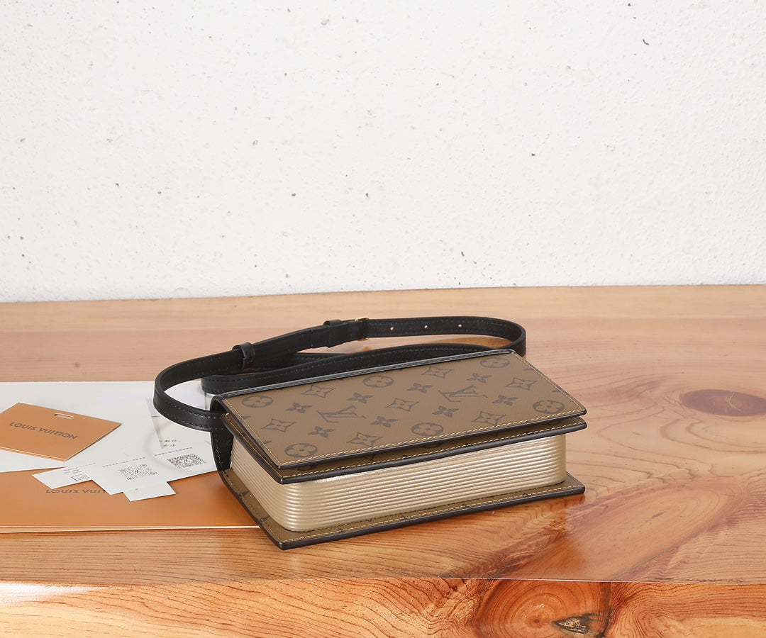 Louis Vuitton Brown Monogram Canvas Box Clutch Crossbody Bag with Strap