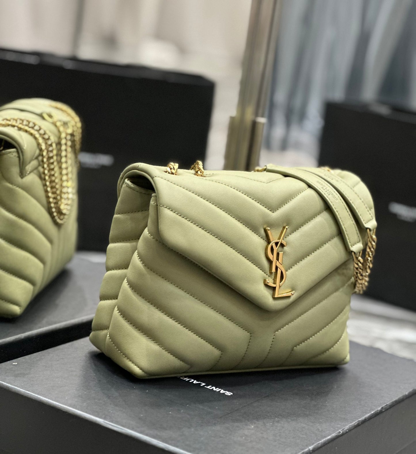 Saint Laurent Small Loulou Shoulder Bag in Sage Green Quilted Leather