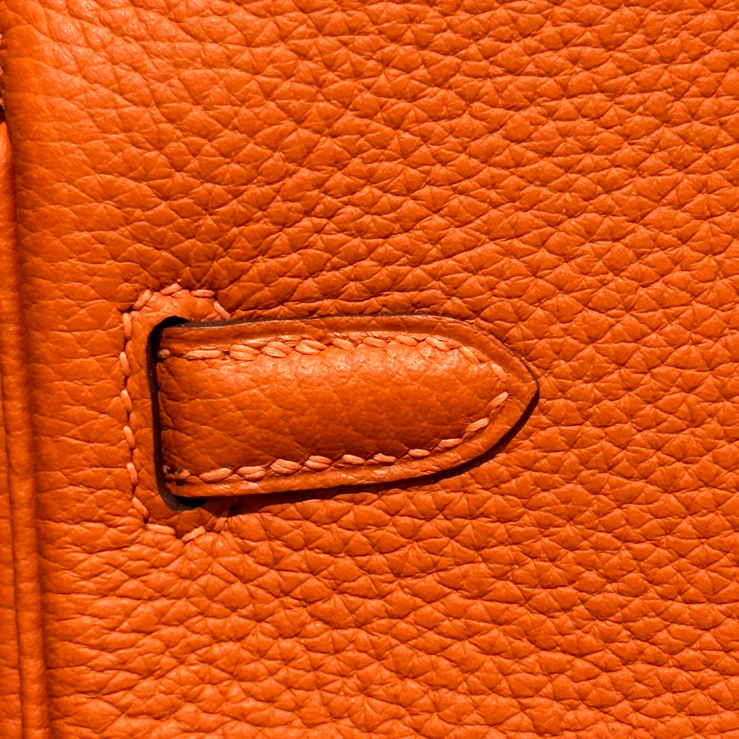 Classic Orange Leather Top-Handle Handbag with Gold-Tone Hardware