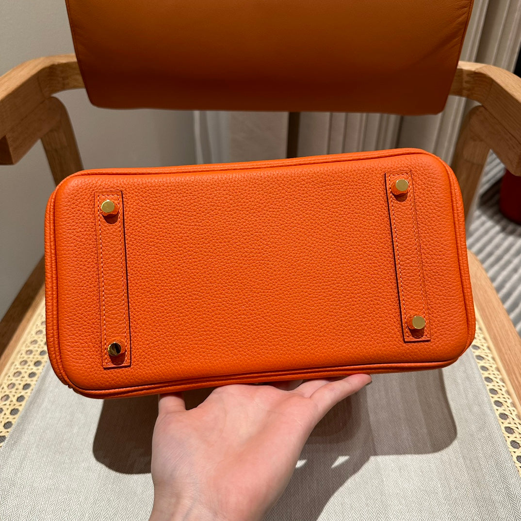 Classic Orange Leather Top-Handle Handbag with Gold-Tone Hardware