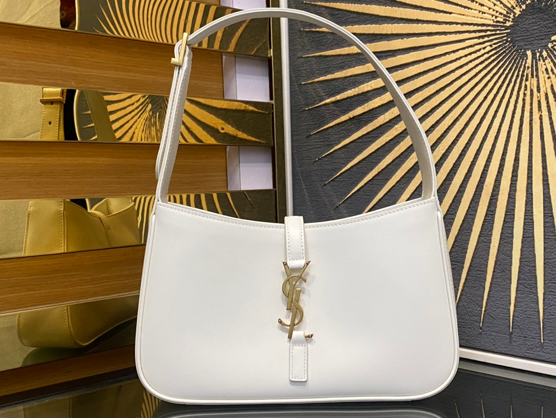 Saint Laurent Le 5 à 7 Small Hobo Bag in White Leather