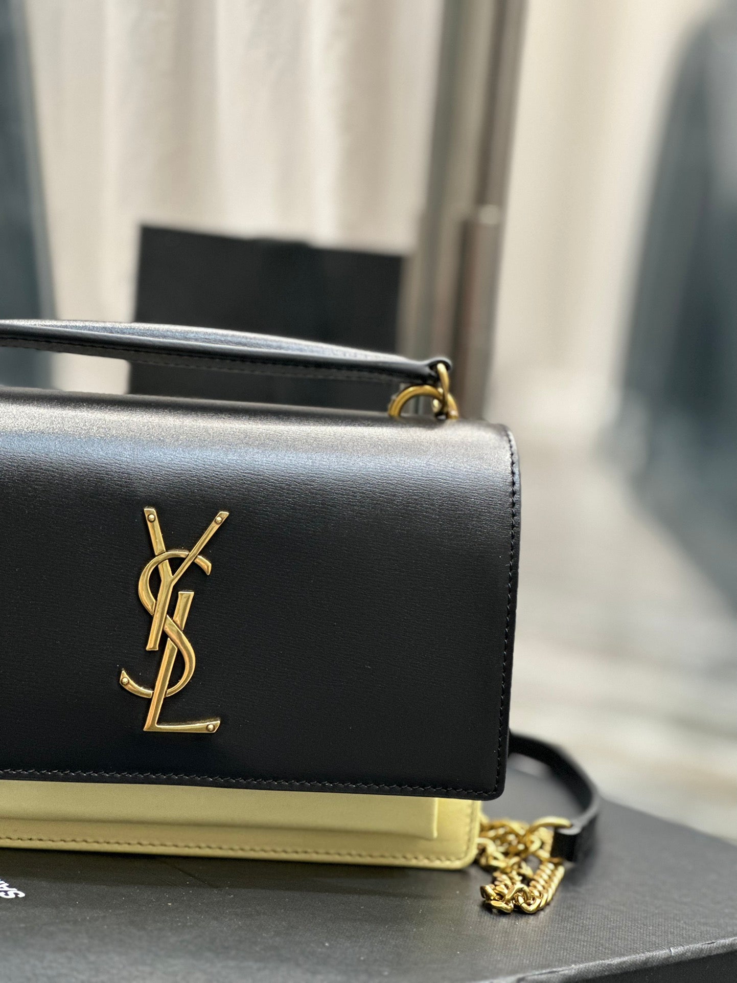Saint Laurent YSL Kate Medium Shoulder Bag in Black Leather with Gold Hardware
