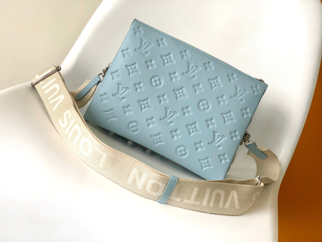Louis Vuitton Light Blue Embossed Monogram Fanny Pack Crossbody Bag with Chain