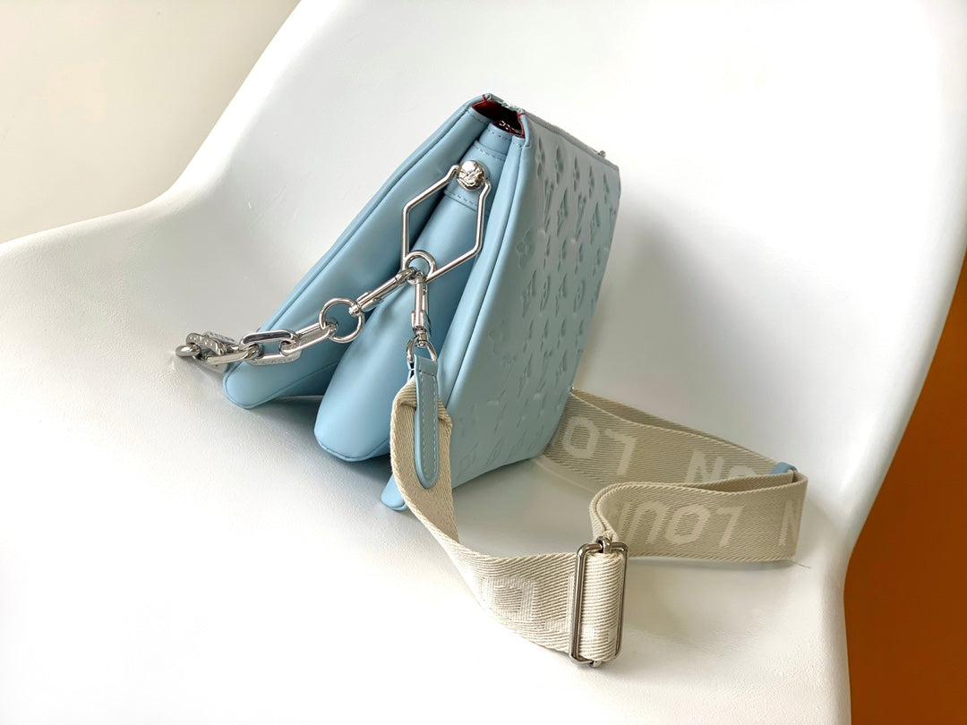 Louis Vuitton Light Blue Embossed Monogram Fanny Pack Crossbody Bag with Chain
